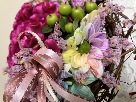 ケイトウとレインボースプレーマム